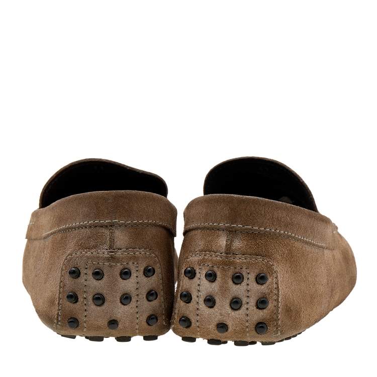 Pre Owned Tod's Brown Suede Penny Slip On Loafers Size 45.5