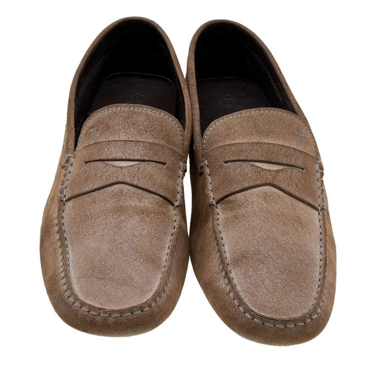 Pre Owned Tod's Brown Suede Penny Slip On Loafers Size 45.5