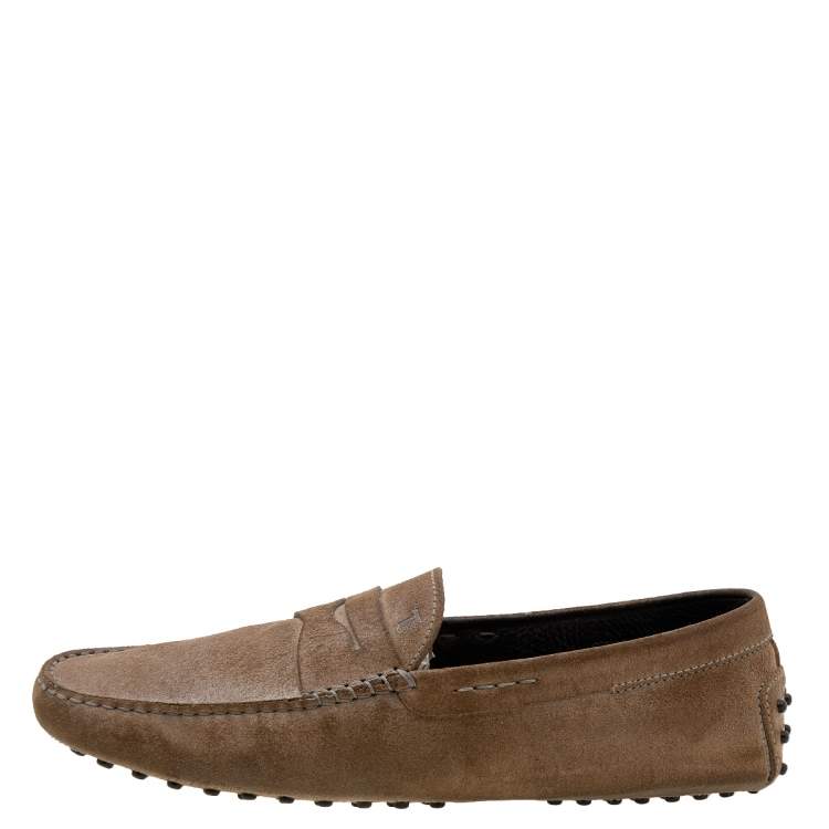 Pre Owned Tod's Brown Suede Penny Slip On Loafers Size 45.5
