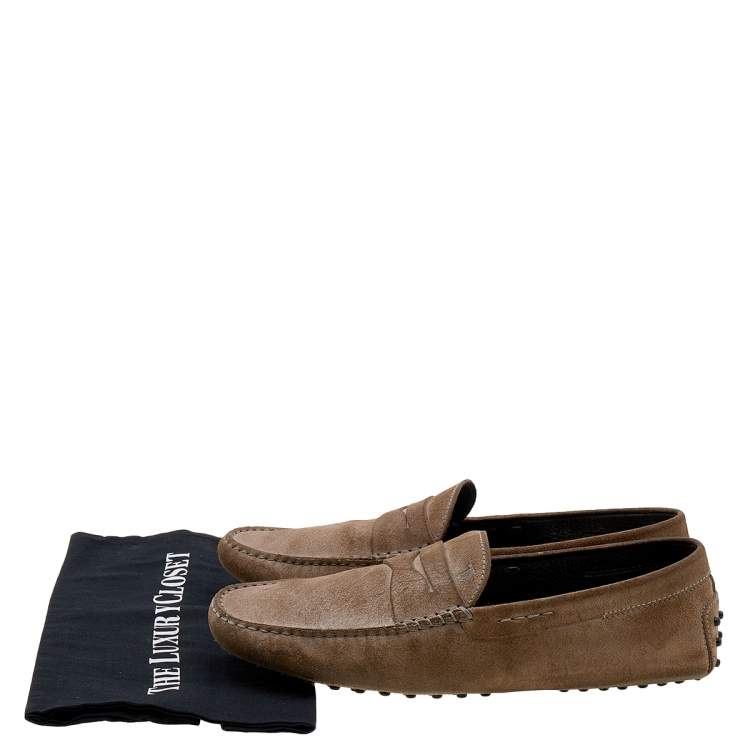 Pre Owned Tod's Brown Suede Penny Slip On Loafers Size 45.5