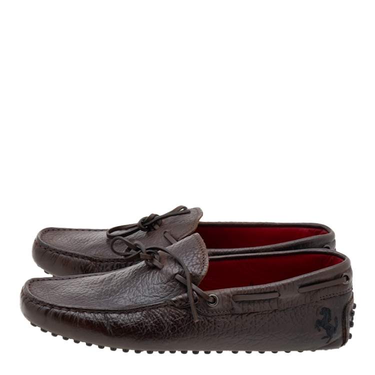 Pre Owned Tod’s For Ferrari Brown Leather Bow Slip On Loafers Size 39.5