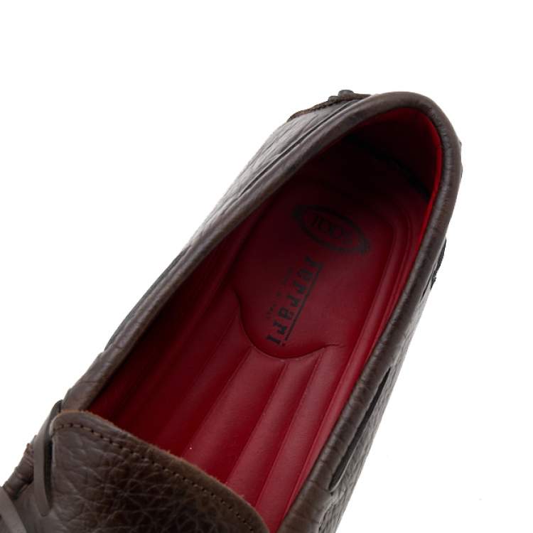 Pre Owned Tod’s For Ferrari Brown Leather Bow Slip On Loafers Size 39.5
