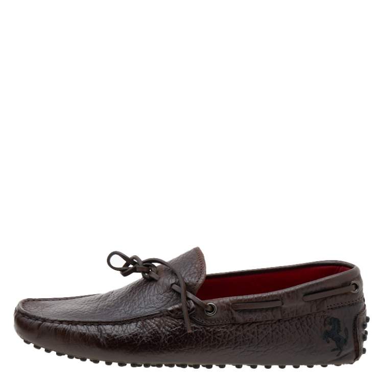 Pre Owned Tod’s For Ferrari Brown Leather Bow Slip On Loafers Size 39.5