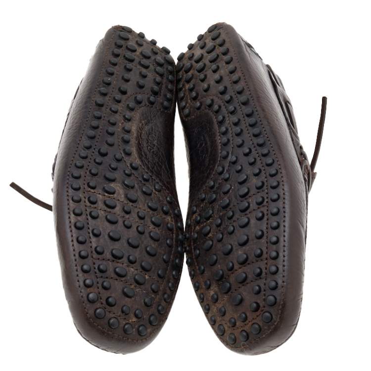 Pre Owned Tod’s For Ferrari Brown Leather Bow Slip On Loafers Size 39.5