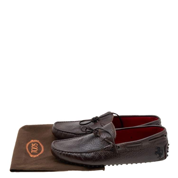 Pre Owned Tod’s For Ferrari Brown Leather Bow Slip On Loafers Size 39.5