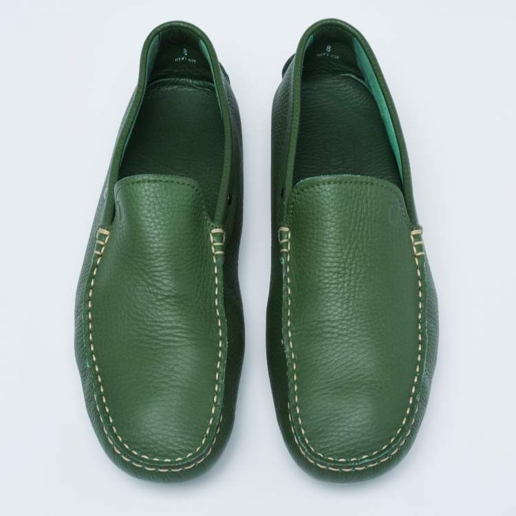 Pre Owned Tod's Green Leather Driving Loafers Size 42