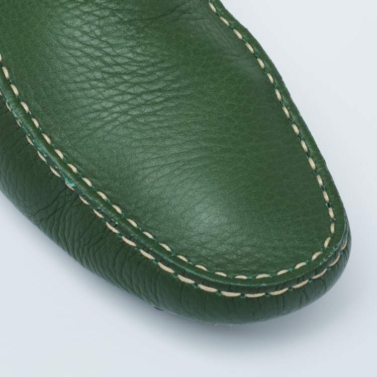 Pre Owned Tod's Green Leather Driving Loafers Size 42