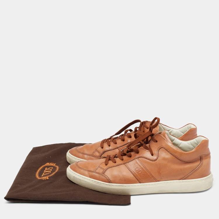 Pre Owned Tod's Brown Leather Low Top Sneakers Size 42