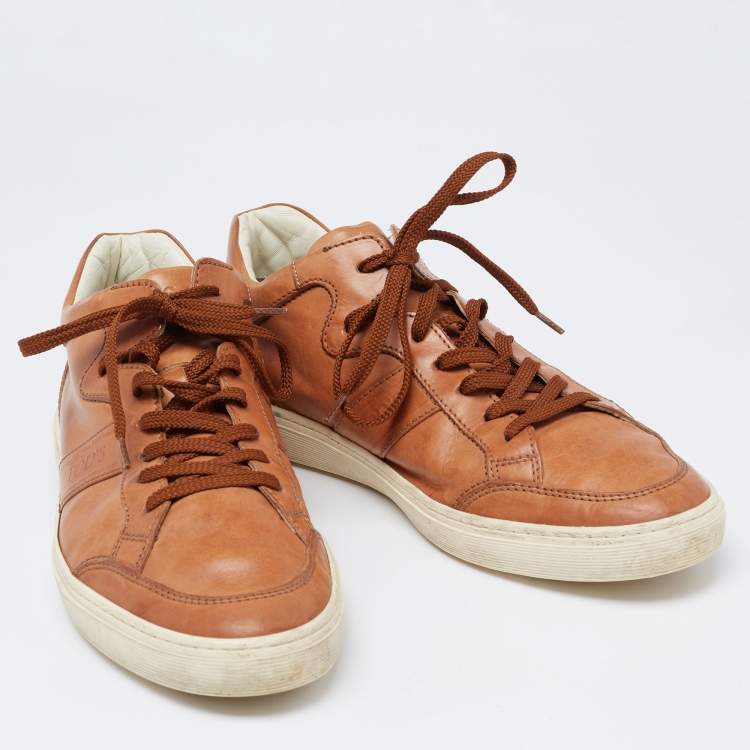 Pre Owned Tod's Brown Leather Low Top Sneakers Size 42