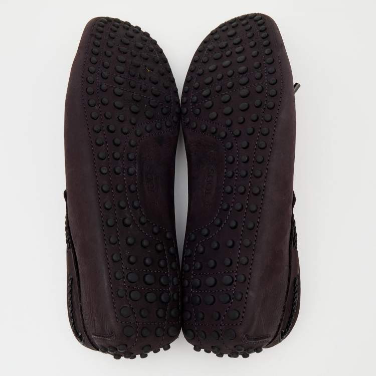 Pre Owned Tod's Plum Nubuck Leather Bow Slip On Loafers Size 44