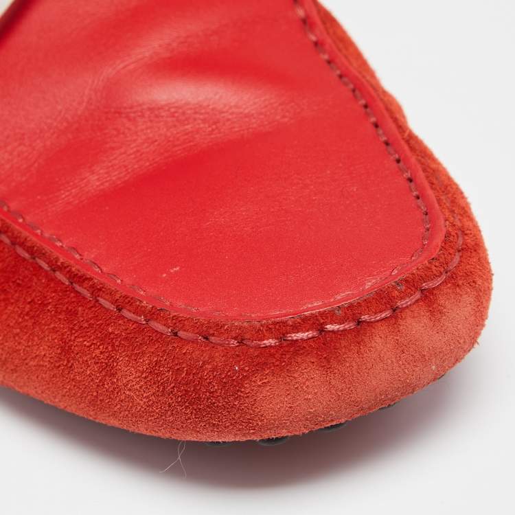 Pre Owned Tod's Red Suede And Leather Gommino Driving Loafers Size 41