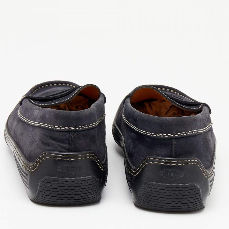 Pre Owned Tod's Navy Blue Nubuck Leather Penny Slip On Loafers Size 40