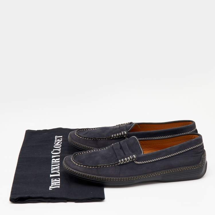 Pre Owned Tod's Navy Blue Nubuck Leather Penny Slip On Loafers Size 40