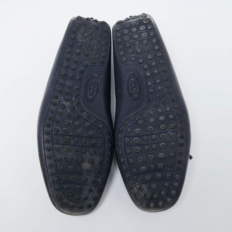 Pre Owned Tod's Navy Blue Leather Bow Loafers Size 41