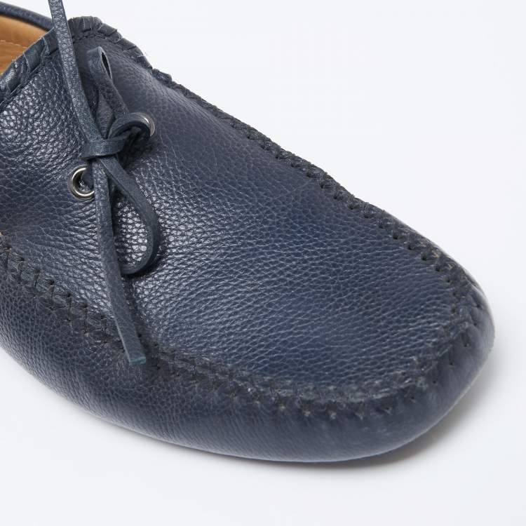 Pre Owned Tod's Navy Blue Leather Bow Loafers Size 41