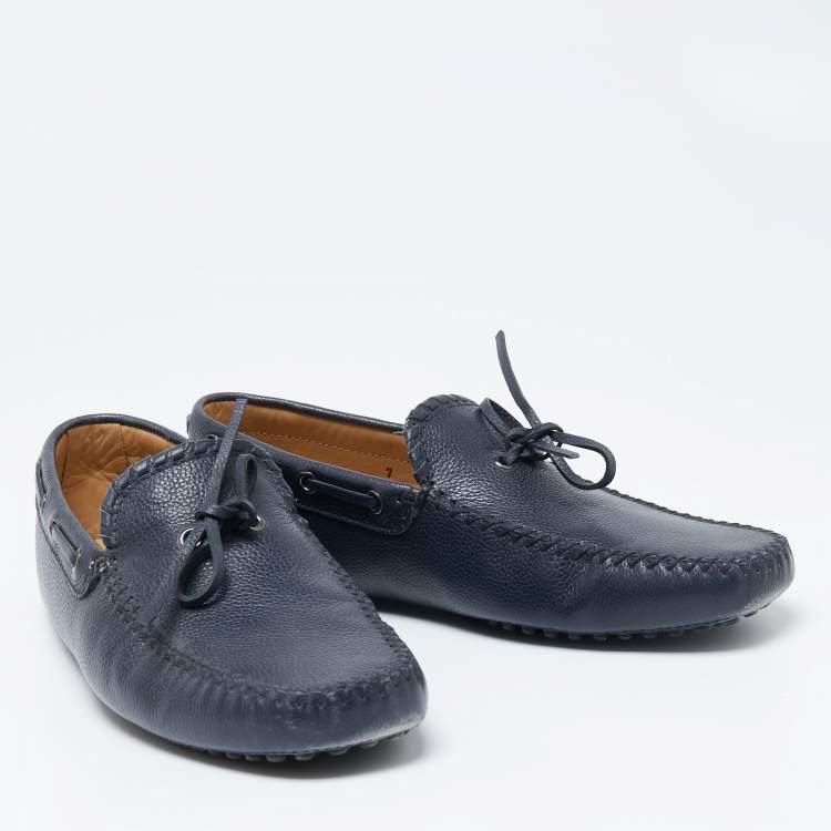 Pre Owned Tod's Navy Blue Leather Bow Loafers Size 41