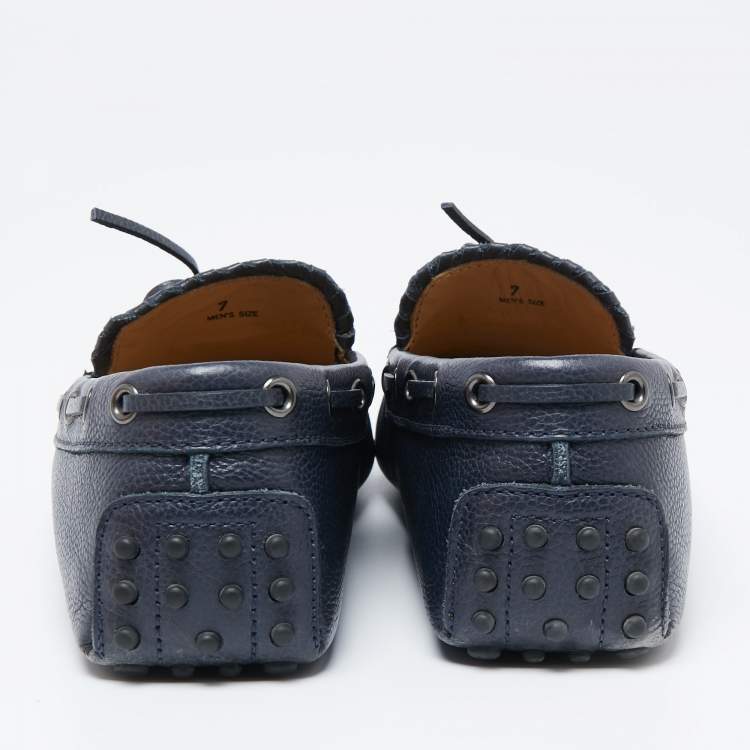 Pre Owned Tod's Navy Blue Leather Bow Loafers Size 41