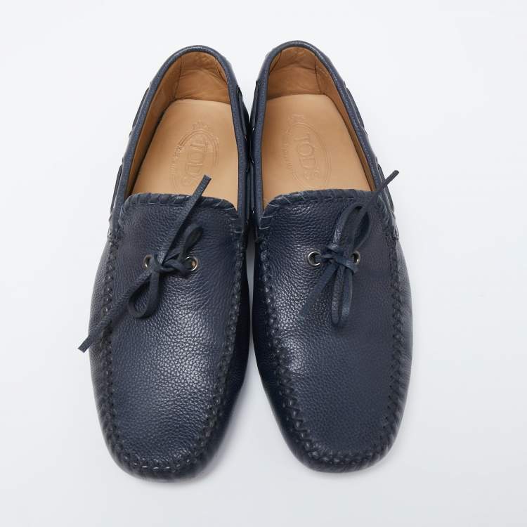 Pre Owned Tod's Navy Blue Leather Bow Loafers Size 41