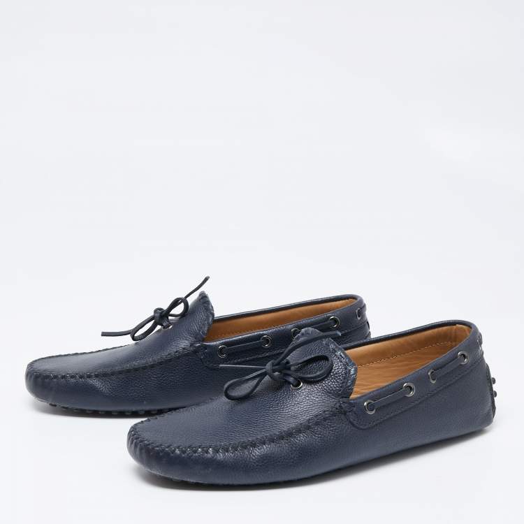 Pre Owned Tod's Navy Blue Leather Bow Loafers Size 41