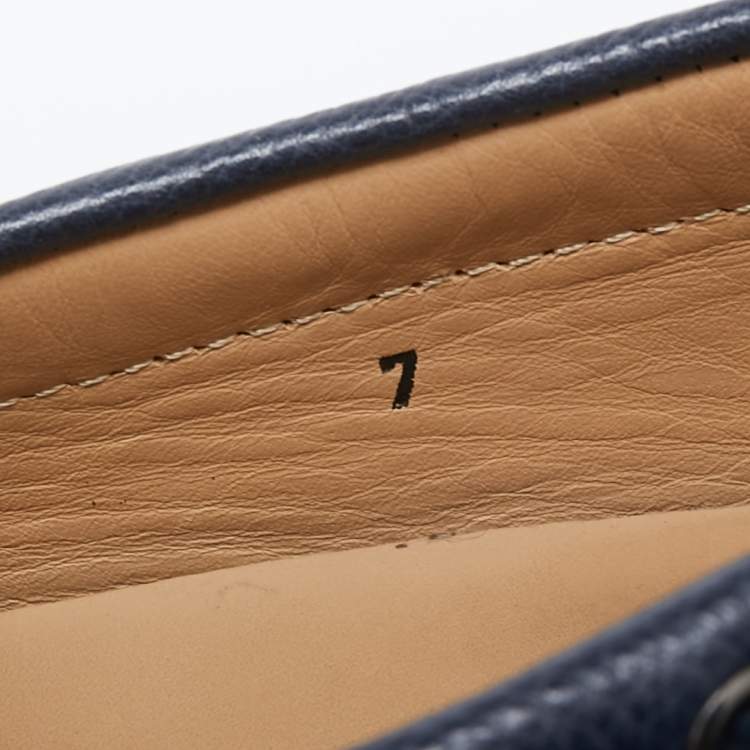 Pre Owned Tod's Navy Blue Leather Bow Loafers Size 41