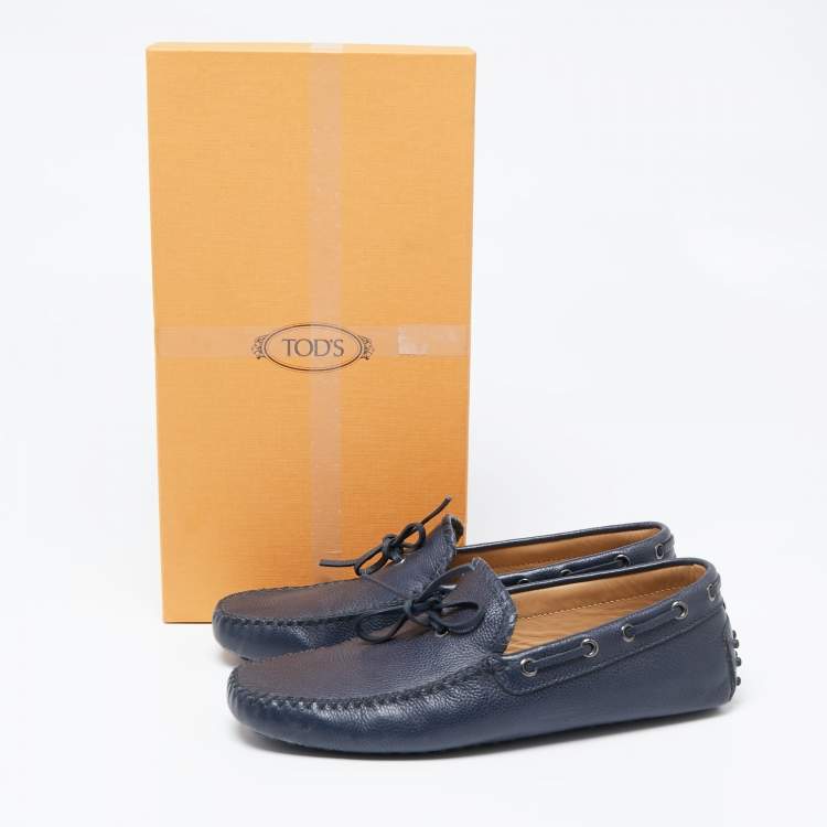 Pre Owned Tod's Navy Blue Leather Bow Loafers Size 41