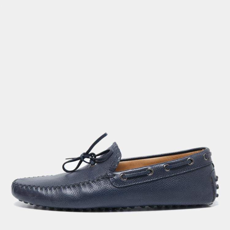 Pre Owned Tod's Navy Blue Leather Bow Loafers Size 41