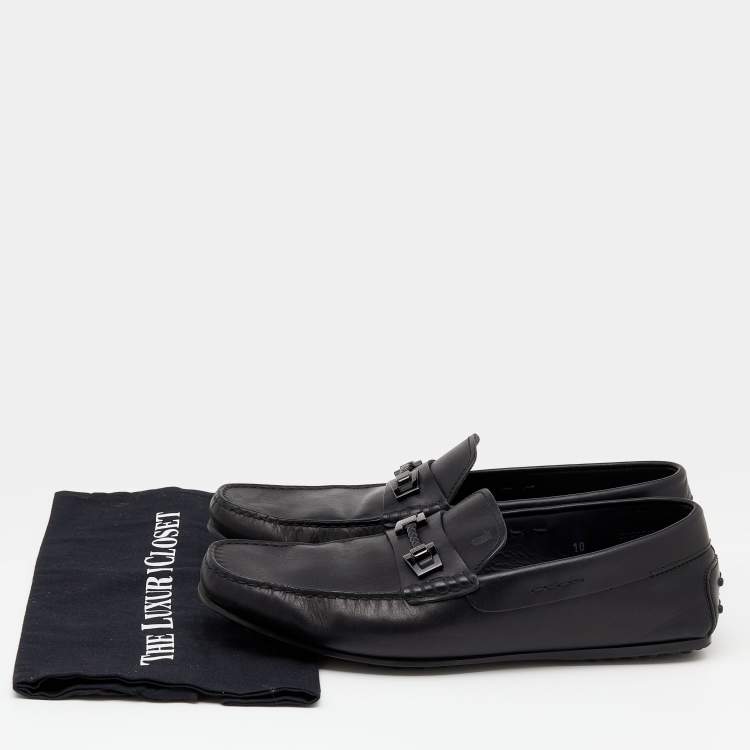 Pre Owned Tod's Black Leather Slip On Loafers Size 44.5