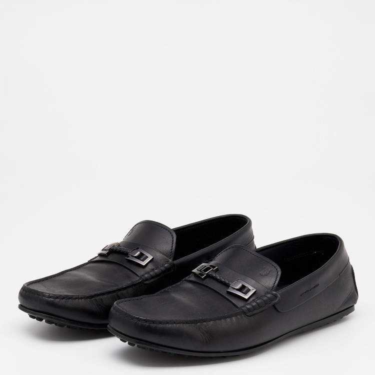 Pre Owned Tod's Black Leather Slip On Loafers Size 44.5