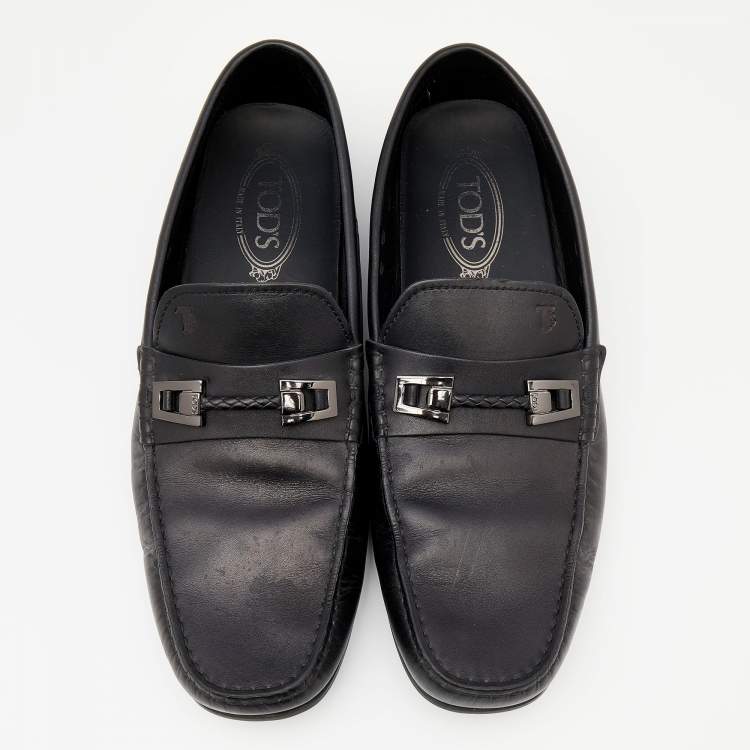 Pre Owned Tod's Black Leather Slip On Loafers Size 44.5