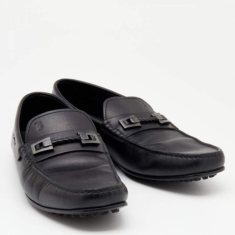 Pre Owned Tod's Black Leather Slip On Loafers Size 44.5