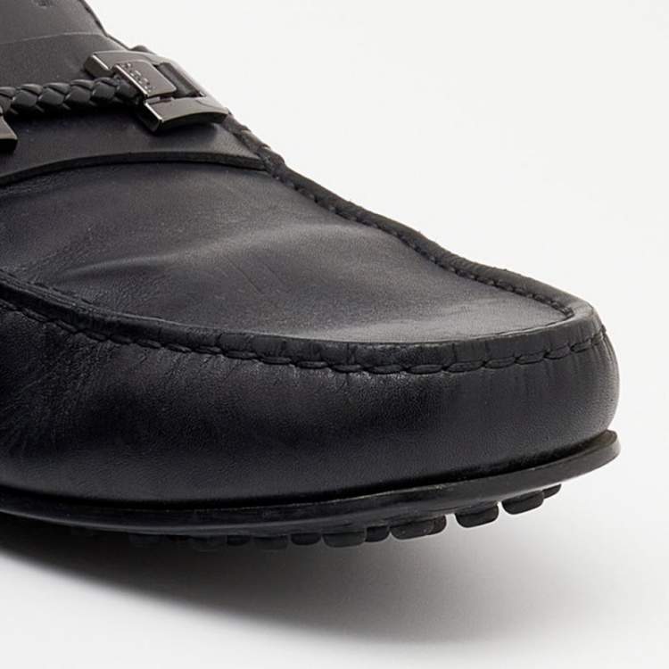 Pre Owned Tod's Black Leather Slip On Loafers Size 44.5