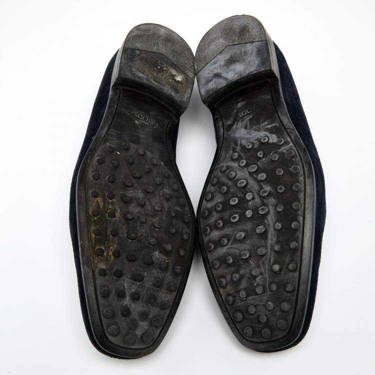 Pre Owned Tod's Navy Blue Suede Slip On Loafers Size 42