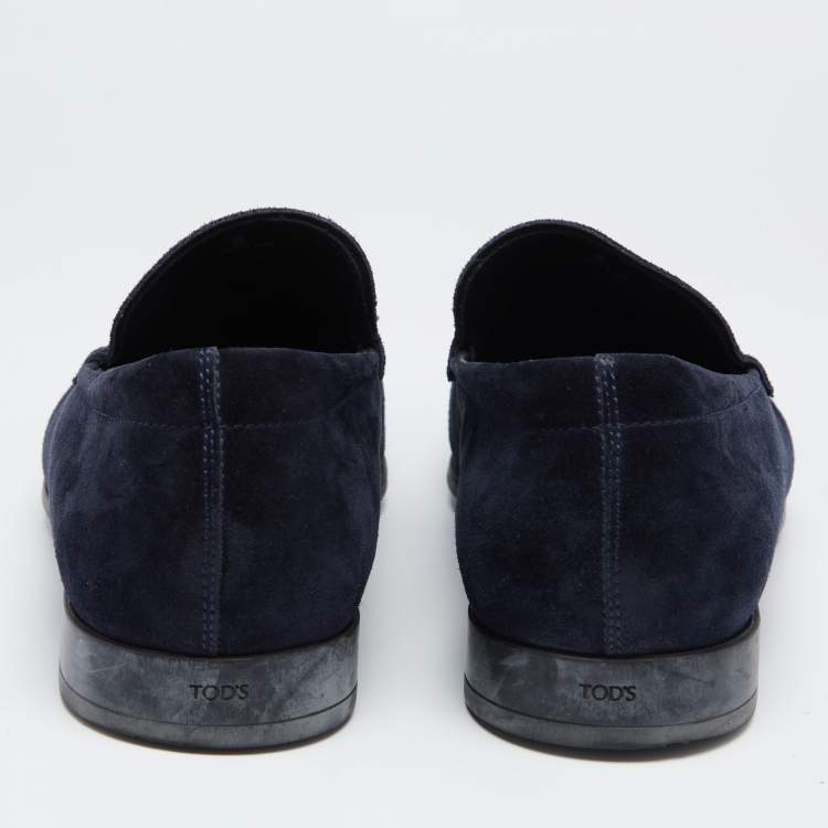 Pre Owned Tod's Navy Blue Suede Slip On Loafers Size 42