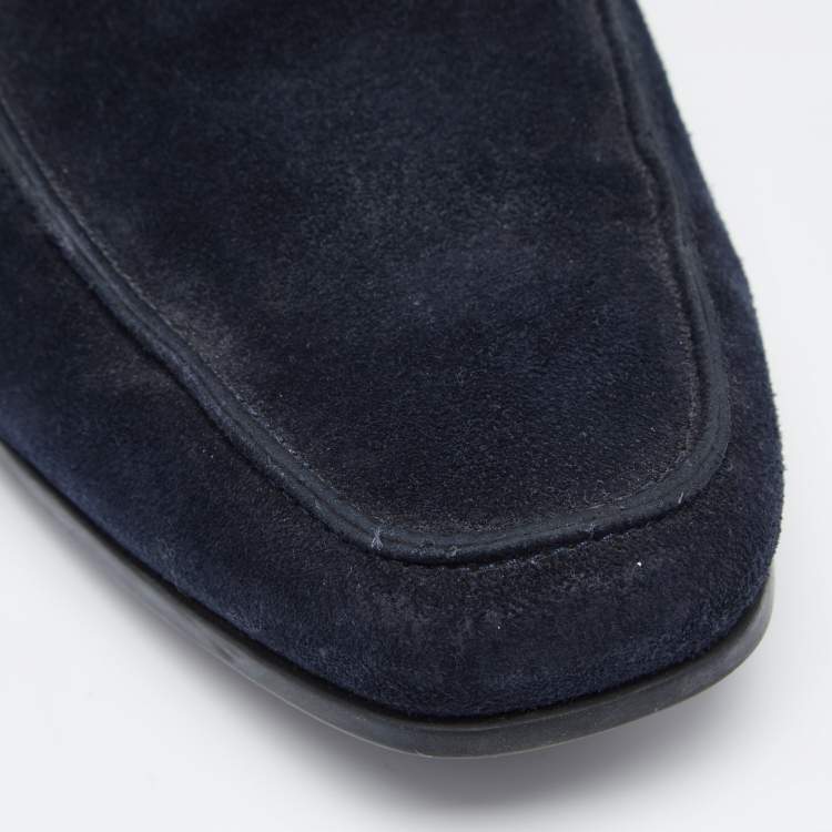 Pre Owned Tod's Navy Blue Suede Slip On Loafers Size 42