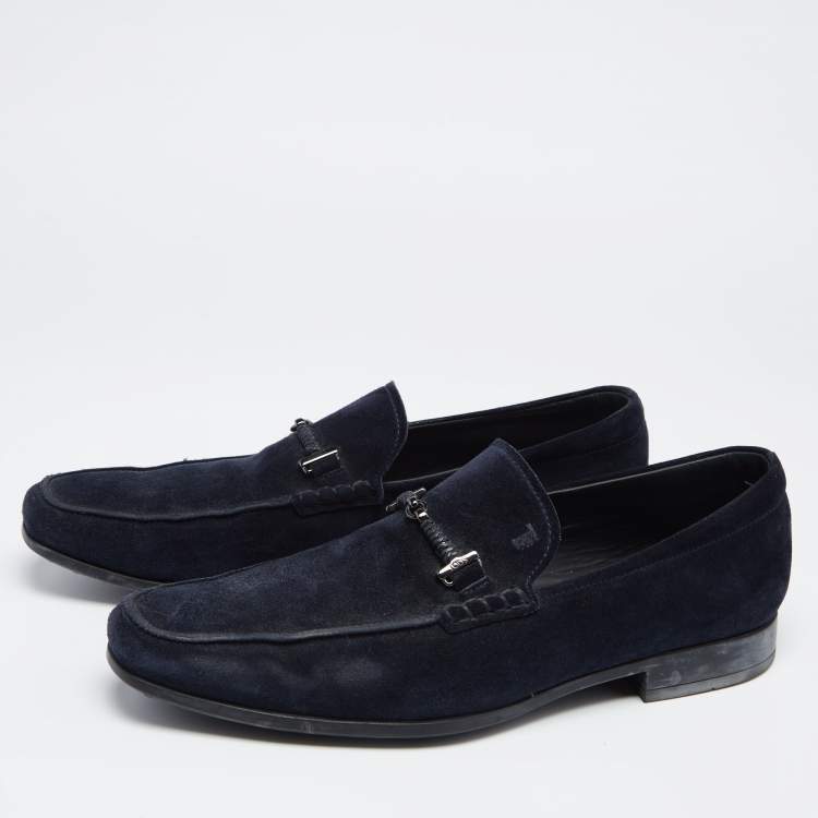 Pre Owned Tod's Navy Blue Suede Slip On Loafers Size 42