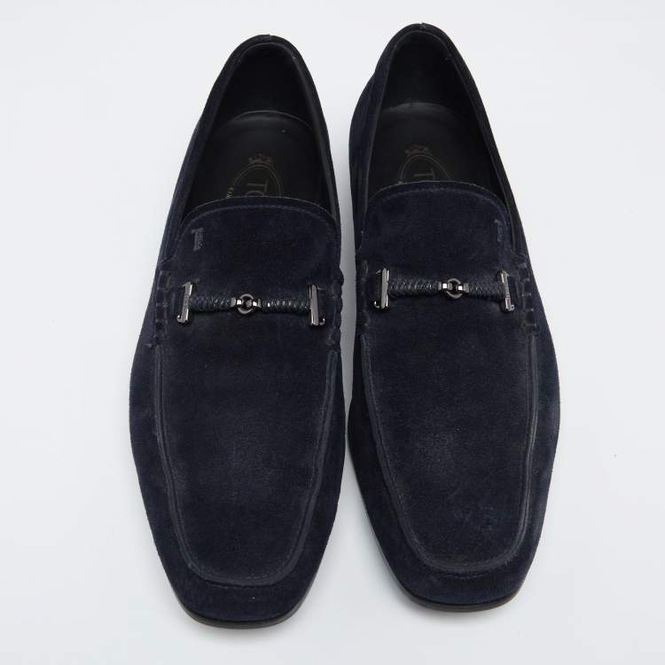Pre Owned Tod's Navy Blue Suede Slip On Loafers Size 42