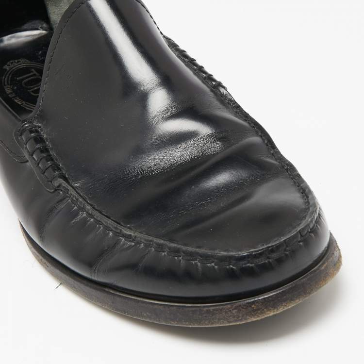 Pre Owned Tod's Black Leather Slip On Loafers Size 42.5