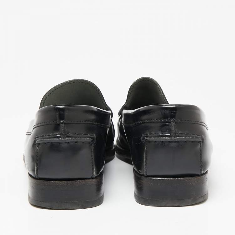 Pre Owned Tod's Black Leather Slip On Loafers Size 42.5