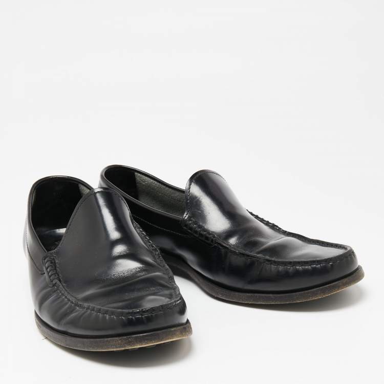 Pre Owned Tod's Black Leather Slip On Loafers Size 42.5