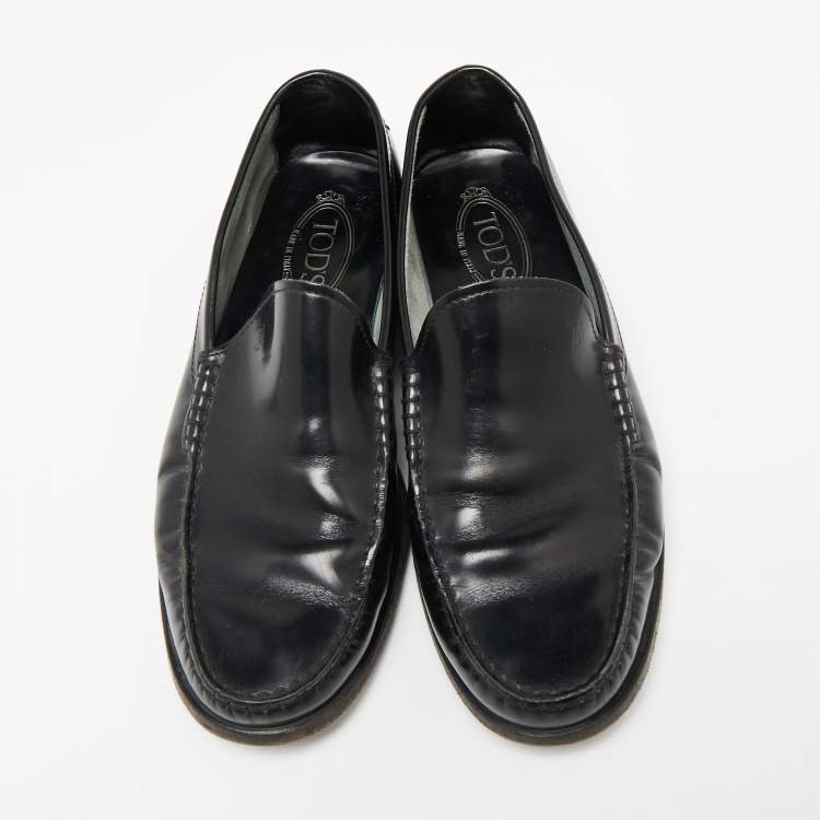 Pre Owned Tod's Black Leather Slip On Loafers Size 42.5
