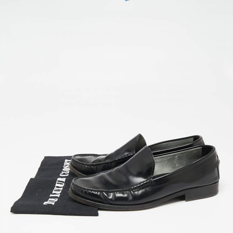 Pre Owned Tod's Black Leather Slip On Loafers Size 42.5