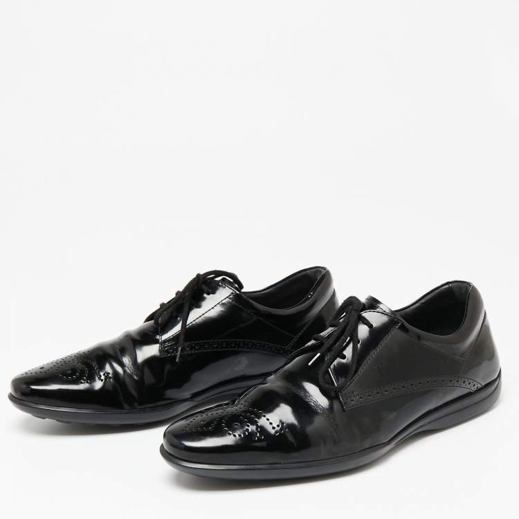 Pre Owned Tod's Black Patent Brouge Leather Lace Up Derby Size 39.5