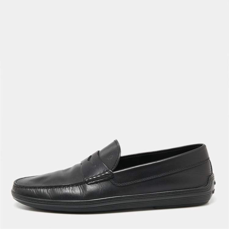 Pre Owned Tod's Black Leather Penny Slip On Loafers Size 43