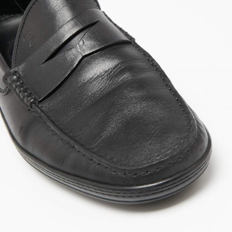 Pre Owned Tod's Black Leather Penny Slip On Loafers Size 43