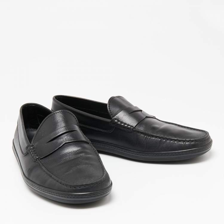 Pre Owned Tod's Black Leather Penny Slip On Loafers Size 43