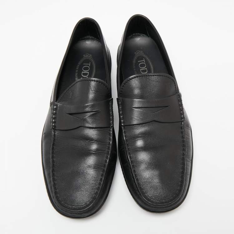 Pre Owned Tod's Black Leather Penny Slip On Loafers Size 43