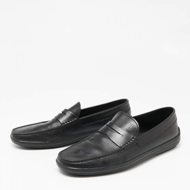Pre Owned Tod's Black Leather Penny Slip On Loafers Size 43