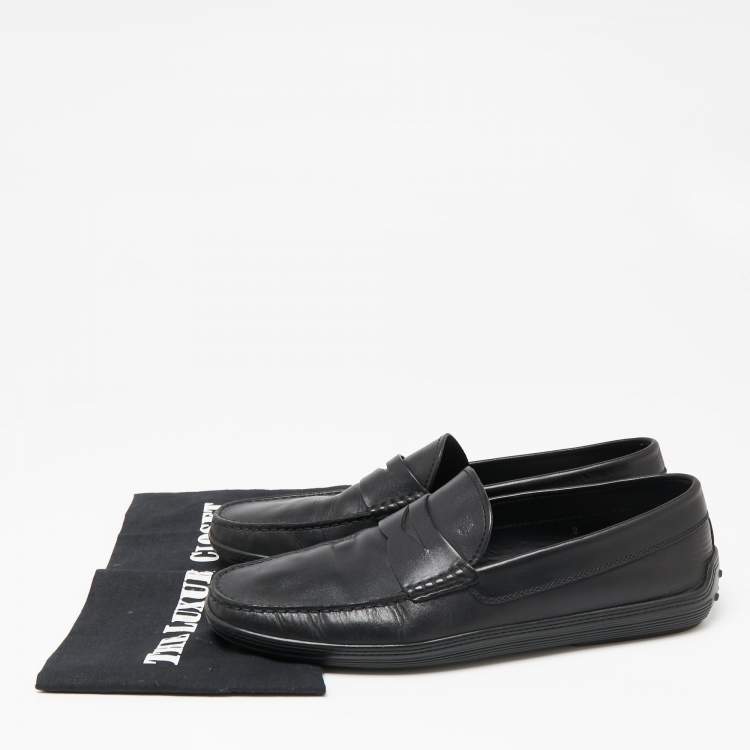 Pre Owned Tod's Black Leather Penny Slip On Loafers Size 43