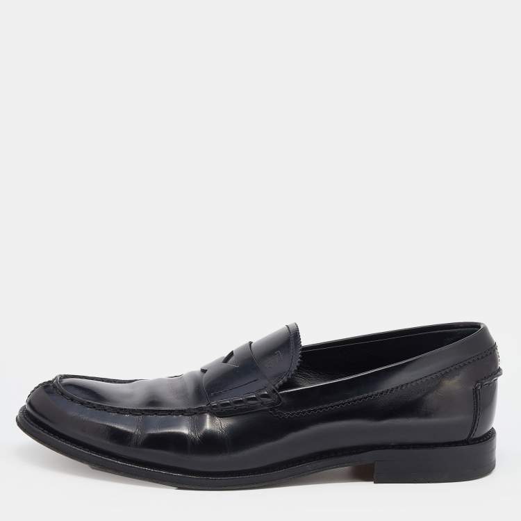 Pre Owned Tod's Black Leather Slip on Loafers Size 42.5