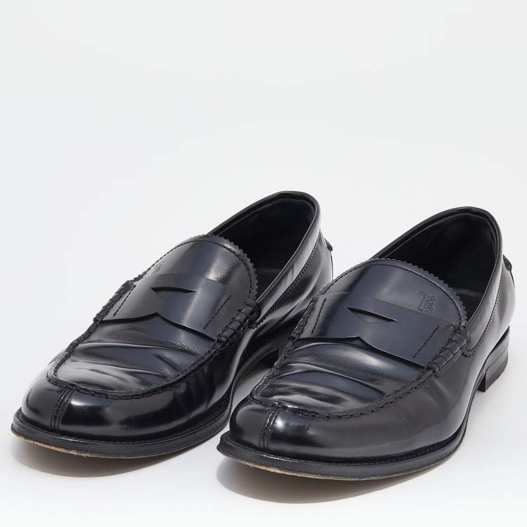 Pre Owned Tod's Black Leather Slip on Loafers Size 42.5
